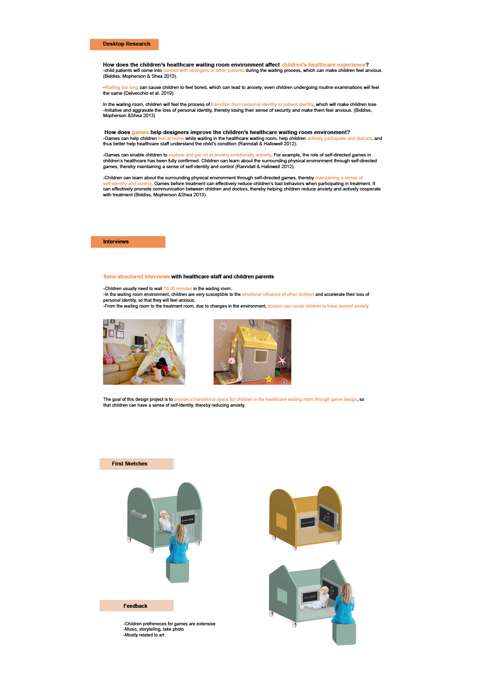 In phase one, I mainly studied the needs of children in the healthcare waiting room and how games can help children reduce anxiety. Limitations due to COVID-19 meant that immersing myself in the waiting room of the children's hospital to understand the needs of children was not a viable way of getting context. Instead, I have had to rely on the Internet and interviews with parents in order to understand the needs of children.